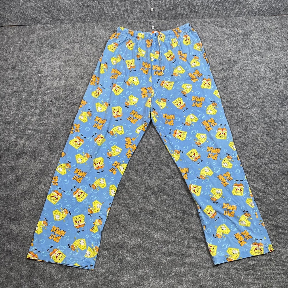 Vintage 2008 Nickelodeon SpongeBob SquarePants Pajama Pants Blue Mens Large